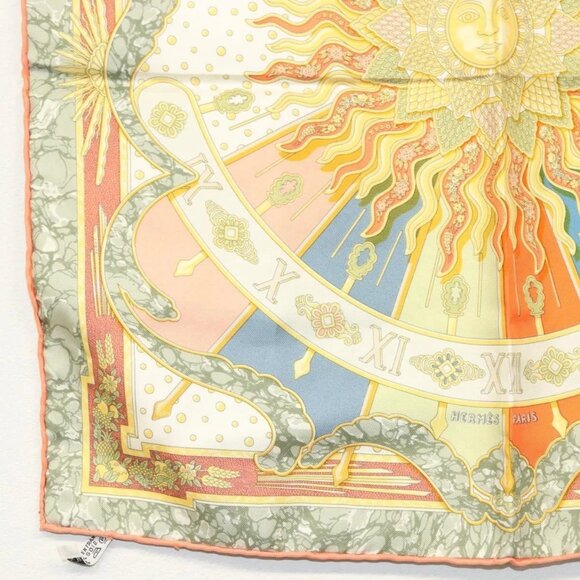 HERMES Carre 40 Scarf ""CARPE DIEM"" Silk Orange Auth - Picture 4 of 14